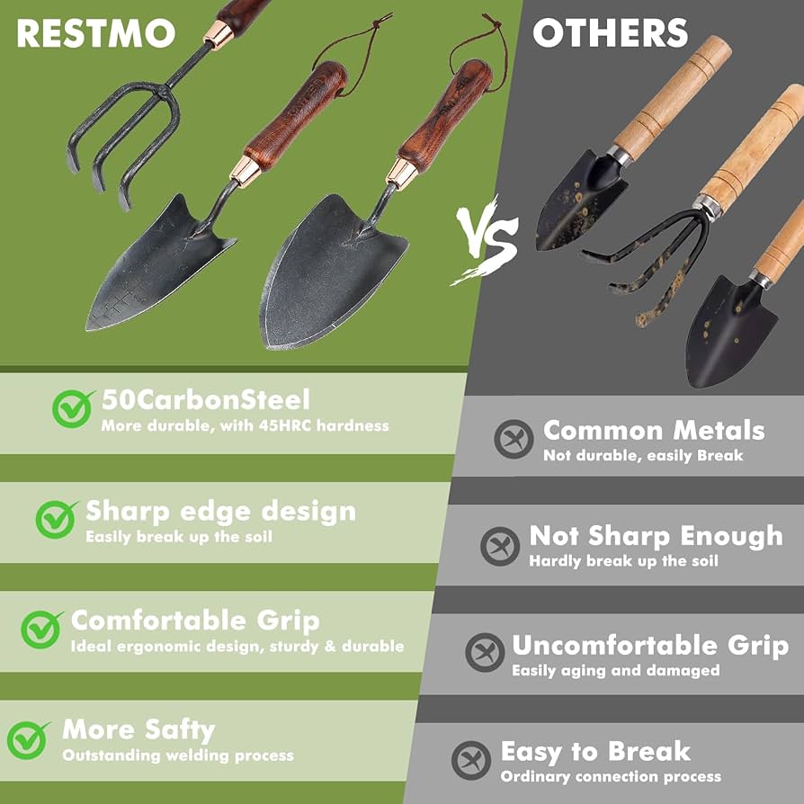 RESTMO gardening kit tools laid out showing all three pieces